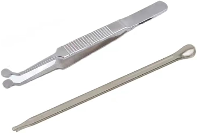 Pointed and Flat Glass Eye Stick & Round Tip Horizontal Line Handle Tweezer