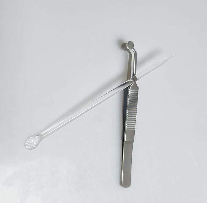 Pointed and Flat Glass Eye Stick & Round Tip Horizontal Line Handle Tweezer