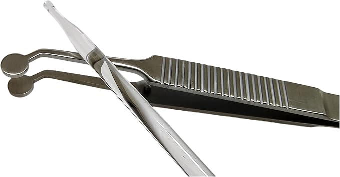 Pointed and Flat Glass Eye Stick & Round Tip Horizontal Line Handle Tweezer