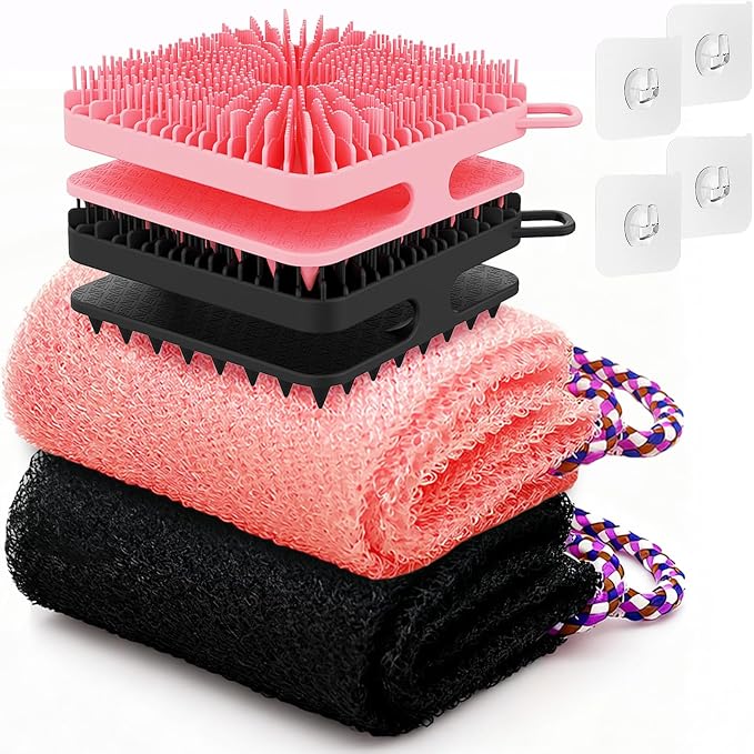 Shower Brush+net Sponge Set (Black+pink)