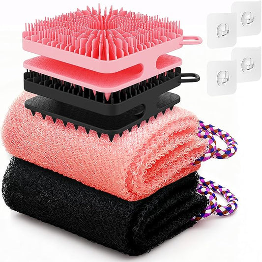 Shower Brush+net Sponge Set (Black+pink)