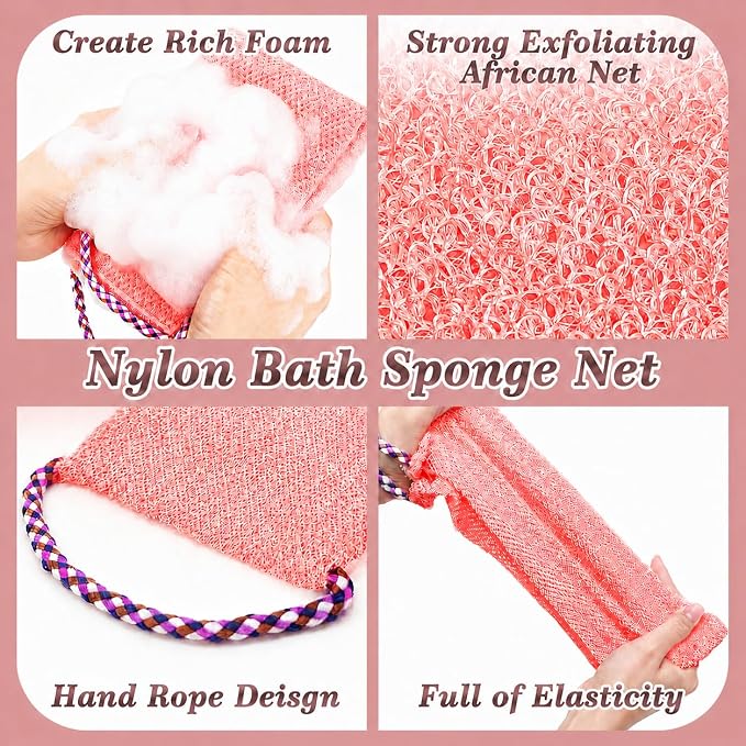 Shower Brush+net Sponge Set (Black+pink)